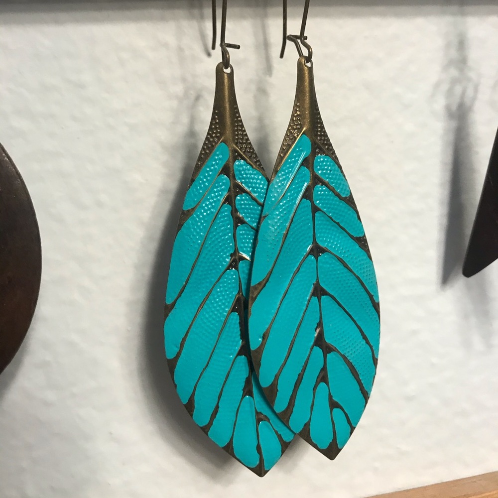 Turquoise feather earrings